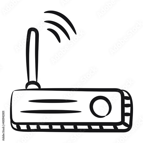 
Internet service with wireless wifi router, doodle icon for apps and websites
