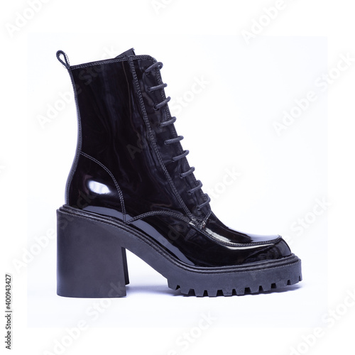 Black women's patent leather boot..