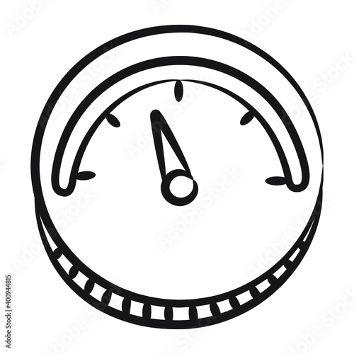 
Measure efficiency, speedometer doodle icon
