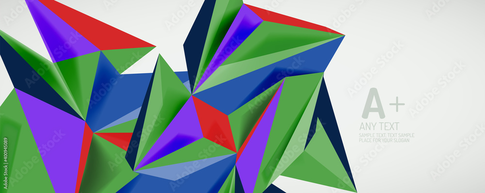 Vector triangle geometric backgrounds. Low poly 3d shape on light backdrop. Vector illustration for covers, banners, flyers and posters and other designs Vector triangle geometric backgrounds. Low poly 3d shape on light backdrop. Vector illustration for covers, banners, flyers and posters and other designs