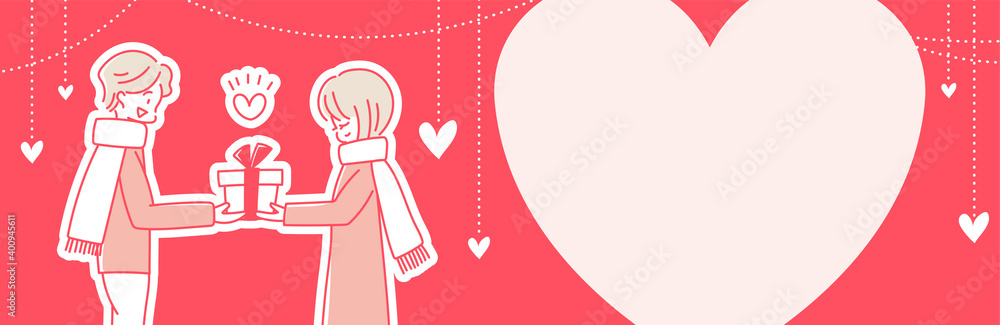 Valentine バレンタイン ハート バナー 横長 Pop フレーム 枠 文字入れ用 Stock Vector Adobe Stock