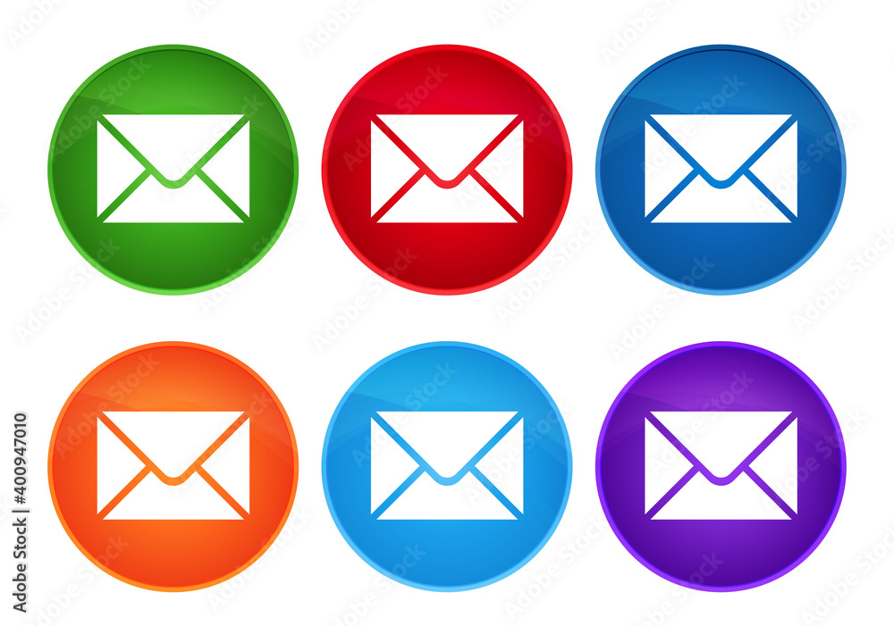 Email icon super round button set glass design Email icon super round button set glass design