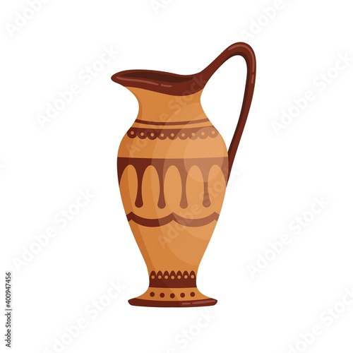 Greek pottery jug decorated by hellenic ornaments vector flat cartoon illustr...