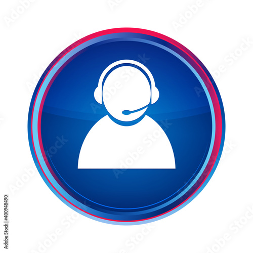 Customer care icon silky blue round button aqua design illustration