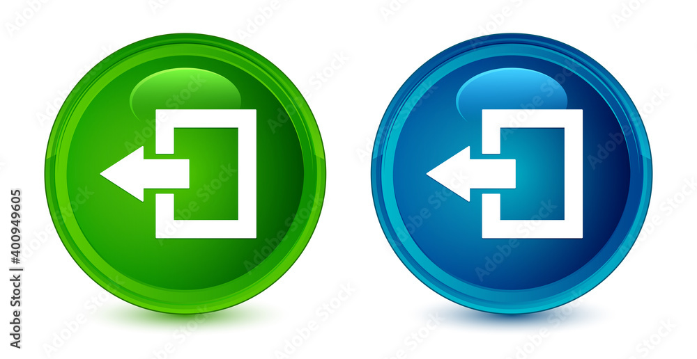 Logout icon artistic shiny glossy blue and green round button set Logout icon artistic shiny glossy blue and green round button set