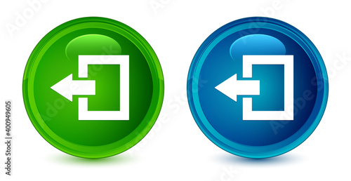 Logout icon artistic shiny glossy blue and green round button set