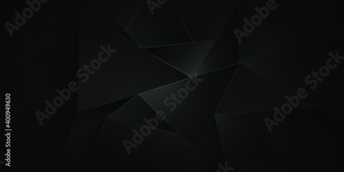 Black premium background with luxury dark polygonal pattern and silver triangle lines. Low poly gradient shapes luxury silver platinum lines vector. Rich background for poster premium triangles design