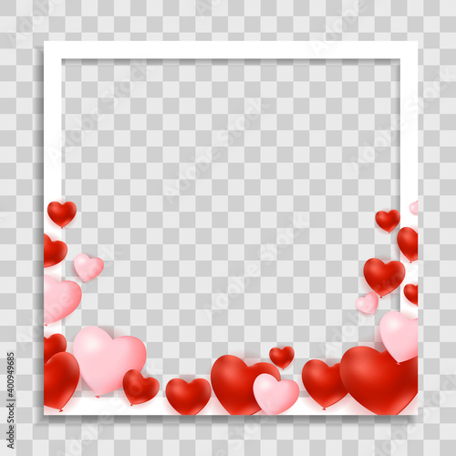 Empty Blank Photo Frame with Hearts Template for Media Post in Social Network. Vector Illustration