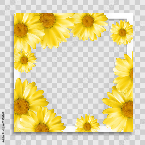 Empty Photo Frame Template with Spring Flowers for Media Post in Social Network. Vector Illustration EPS10