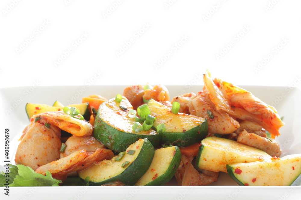 Korean food, cucumber and chicken stir fried with kimchi
Korean food, cucumber and chicken stir fried with kimchi