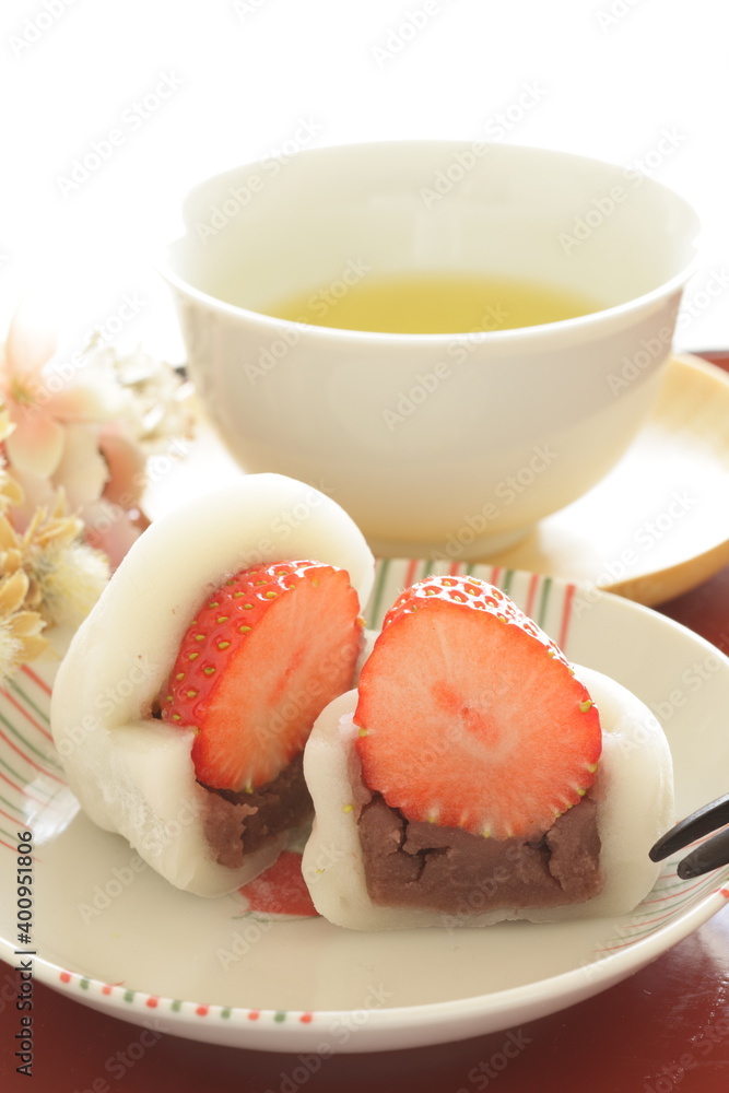Japanese confectionery, strawberry and red bean paste Daifuku Mochi