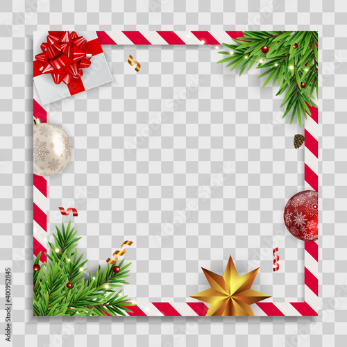 Holiday Photo Frame Template. Merry Christmas and Happy New Year Background. Vector Illustration EPS10