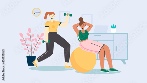 An illustration of exercising at home