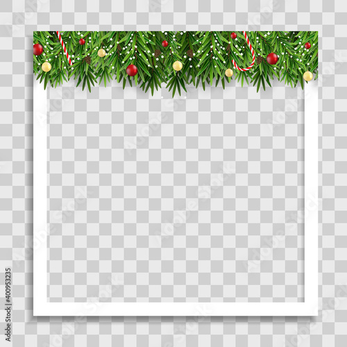 Holiday Photo Frame Template. Merry Christmas and Happy New Year Background. ...