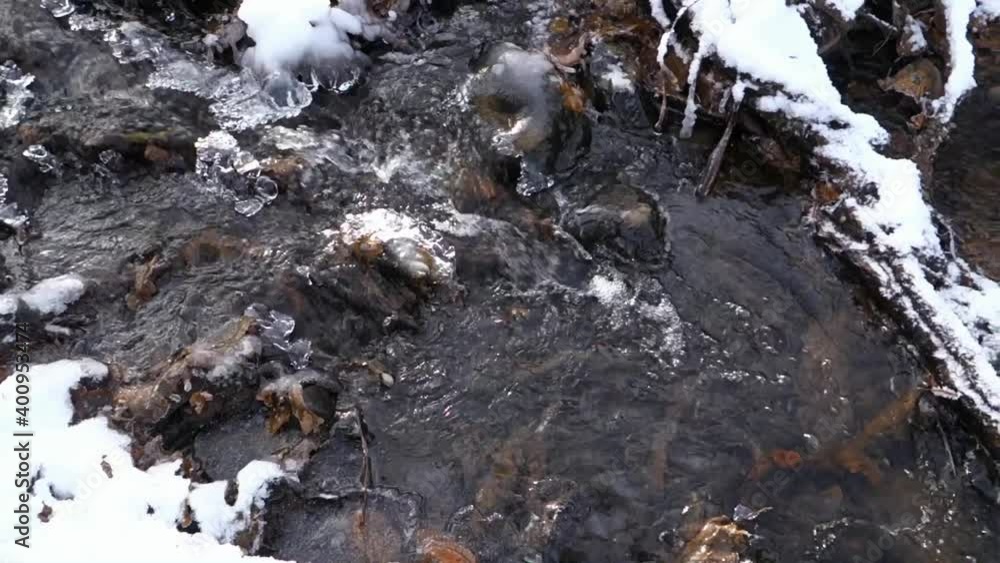 Flowing ice stream in winter weather Flowing ice stream in winter weather