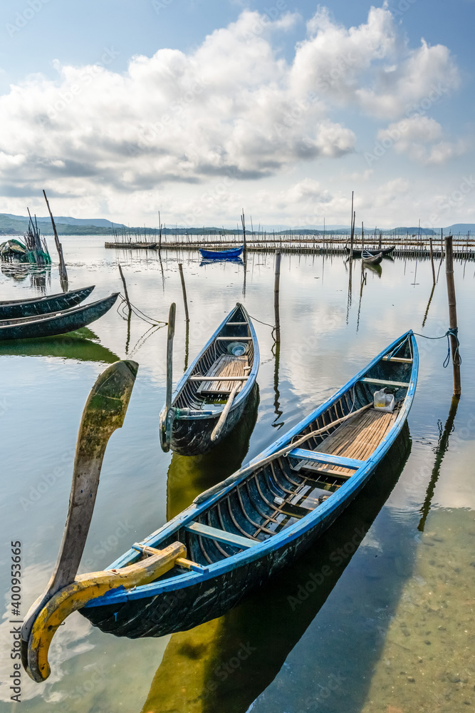 Traditional boats at O Loan lagoon, Phu Yen, Vietnam