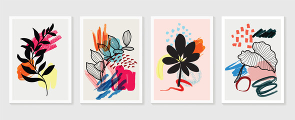 Fotobehang Interieurtrends Boho lijntekening bladeren aardse tinten  © TWINS DESIGN STUDIO