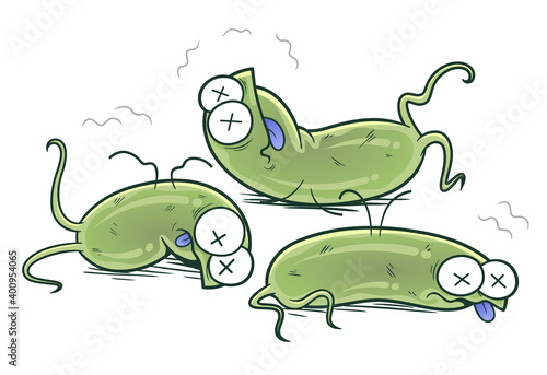 Defeated bacteria cartoon illustration