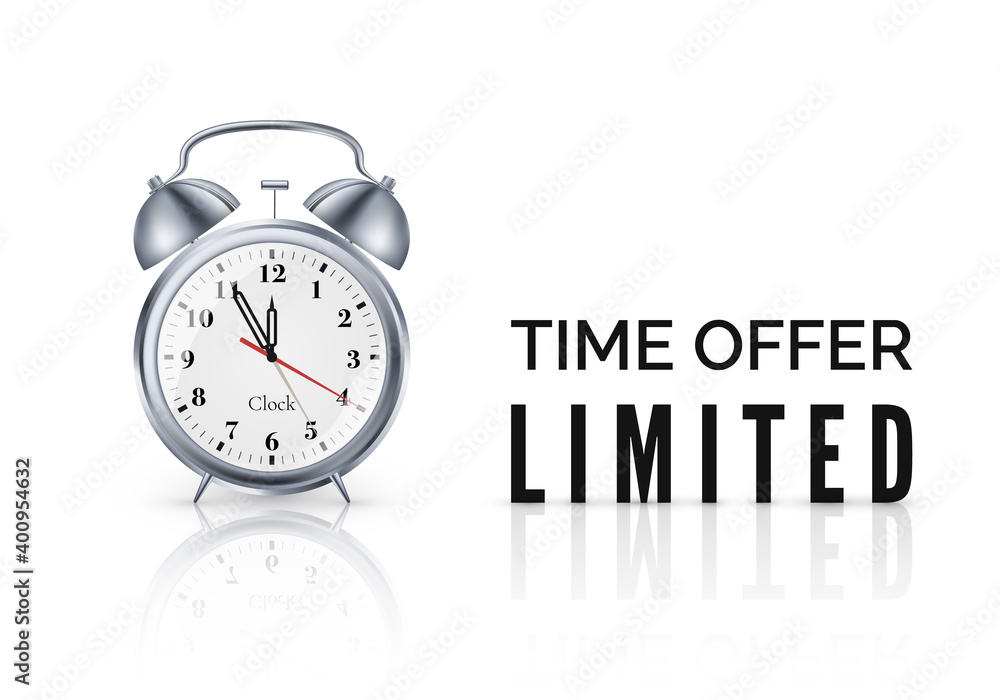 Alarm clock with special offer. Limited time offer banner. Big sale discount. Vector Alarm clock with special offer. Limited time offer banner. Big sale discount. Vector