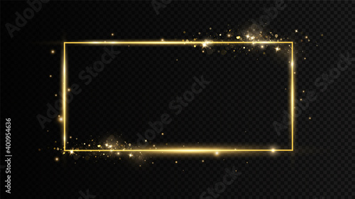Gold frames for text. Blank abstract banner layout.Background with gold sparkles and glitter effect.