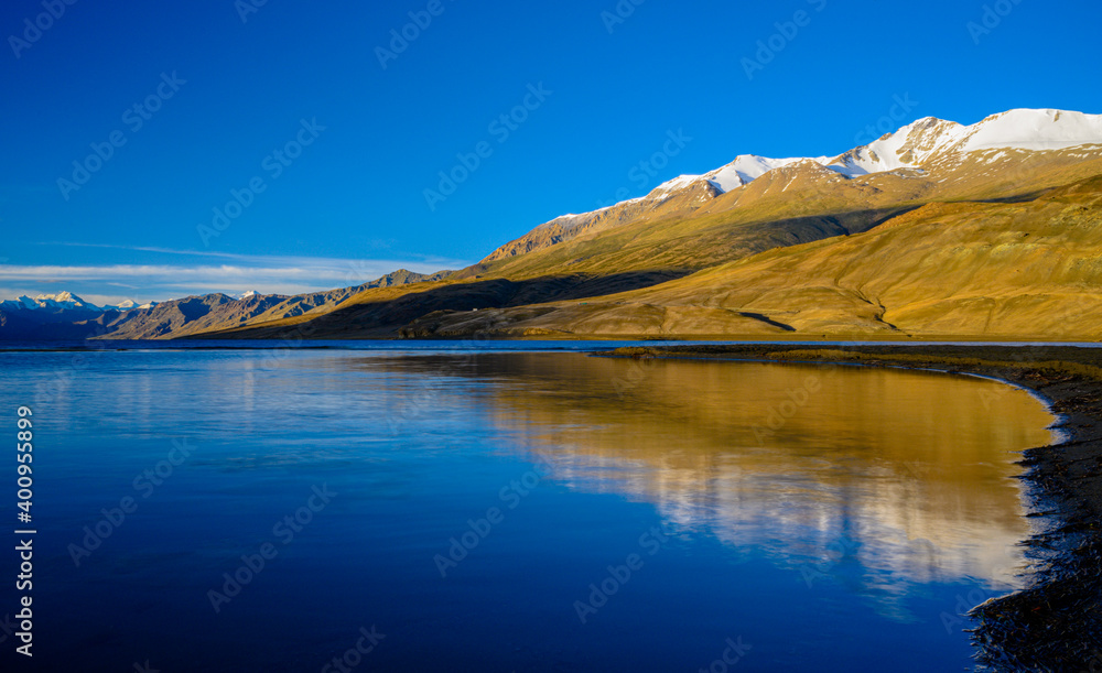 Naklejka premium View of lake Himalayas early morning blue Hour landscape mountain lake