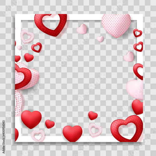 Empty Blank Photo Frame with Hearts Template for Media Post  in Social Network. Vector Illustration EPS10