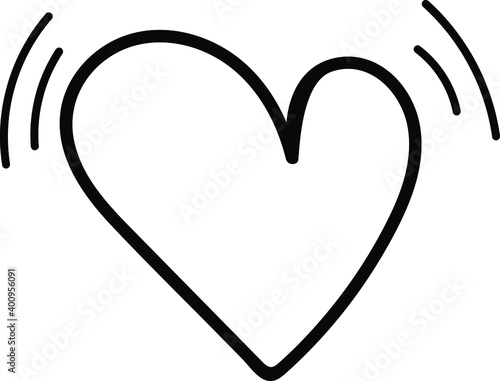 Vector doodle hand drawn heart shape isolated on white background. Valentine's day card design. Heart beating icon. Love and romance design element.