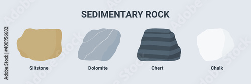 Sedimentary rock illustration set. Siltstone Dolomite Chert and Chalk.