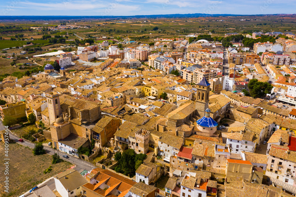 Aerial view of Requena old town, municipality in eastern Spain, province of Valencia