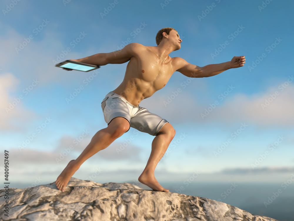 strong man throws a tablet from a mountain top strong man throws a tablet from a mountain top