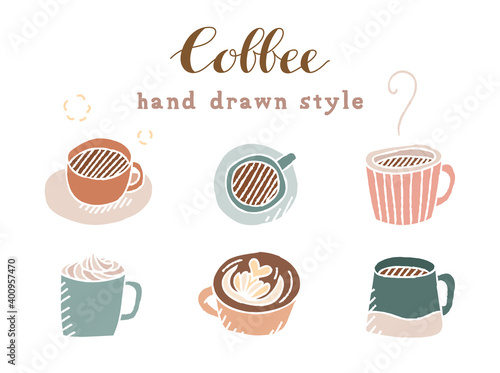 手描きのコーヒーのイラストのセット／マグカップ／珈琲／コーヒーカップ／カフェ／おしゃれ／かわいい