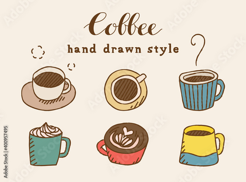 手描きのコーヒーのイラストのセット／マグカップ／珈琲／コーヒーカップ／カフェ／おしゃれ／かわいい