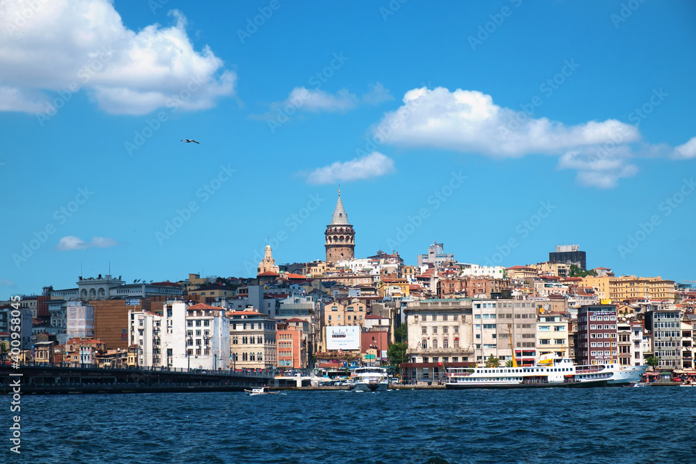  View of a coast of Istanbul from the sea at sunny day