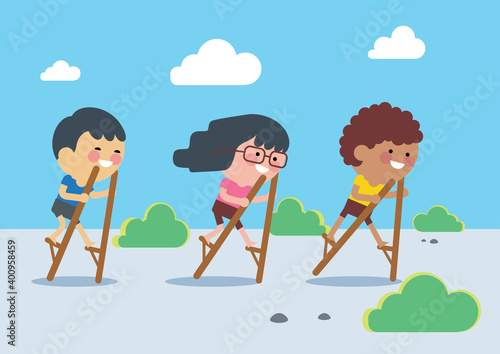 Print Vector Stock of Egrang, The traditional Indonesian children's games.