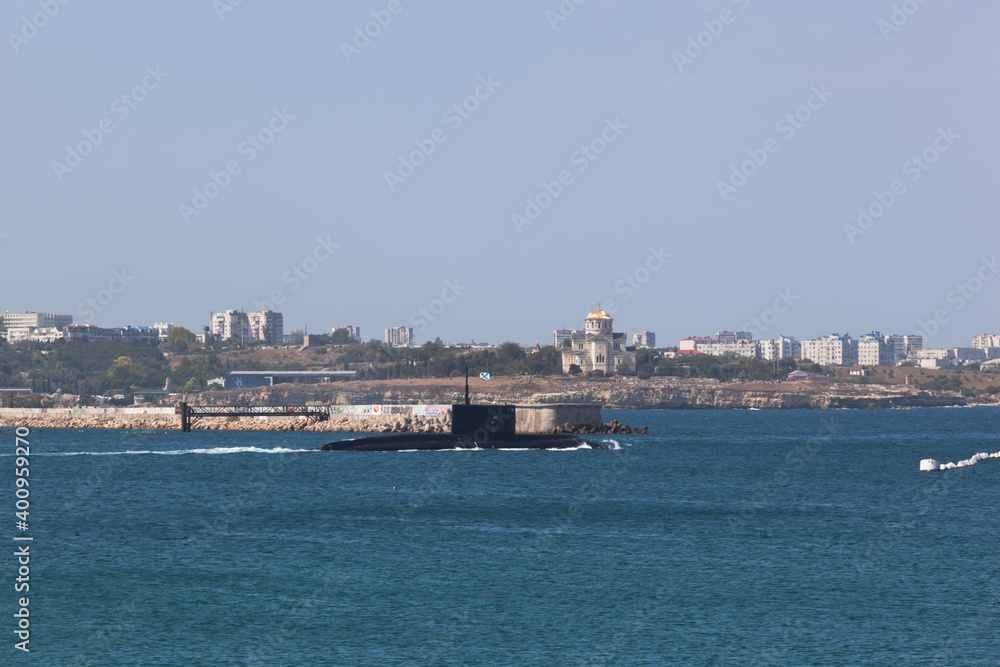 Submarine B-271 Kolpino leaves the Sevastopol Bay, Crimea