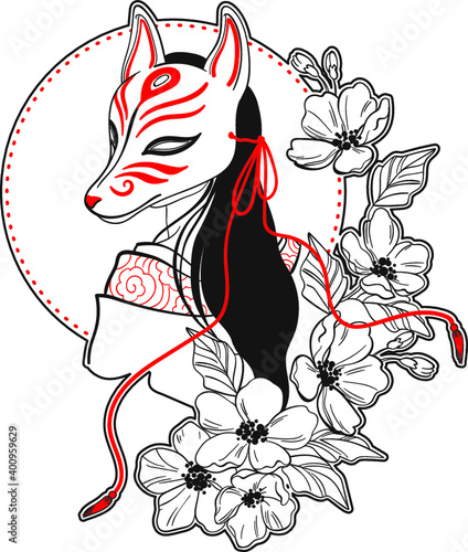 Geisha japanese girl kabuki mask vector illustration