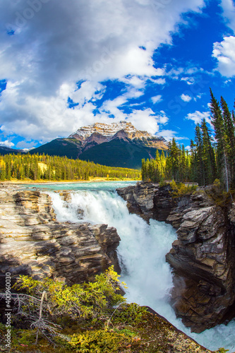 Athabasca Falls  popular with tourists