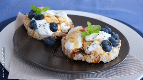 Sandwiches with cream cheese and blueberries