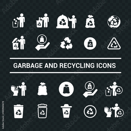Vector image. Different garbage and recycling pictograms. Trash bins.