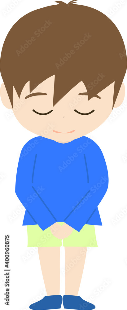 Fototapeta premium 礼をする可愛い男の子供のイラスト
