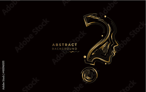 Abstract glowing shiny Gold line question mark with human face Icon Vector Design Element.