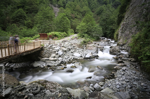 one of the secret waterfalls of ayder plateau tar waterfalls with long exposure shot. photo