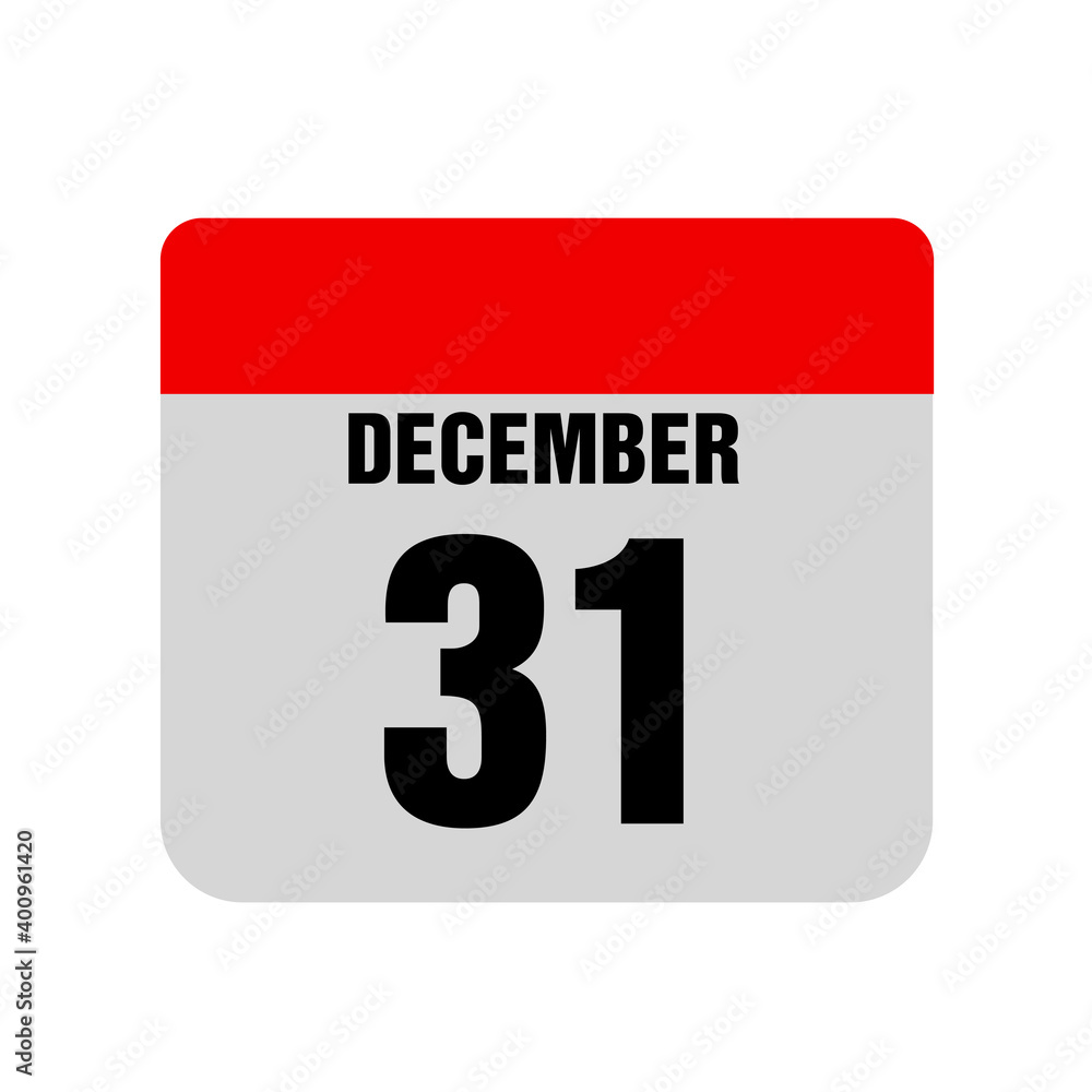 December 31 calendar icon on white background December 31 calendar icon on white background
