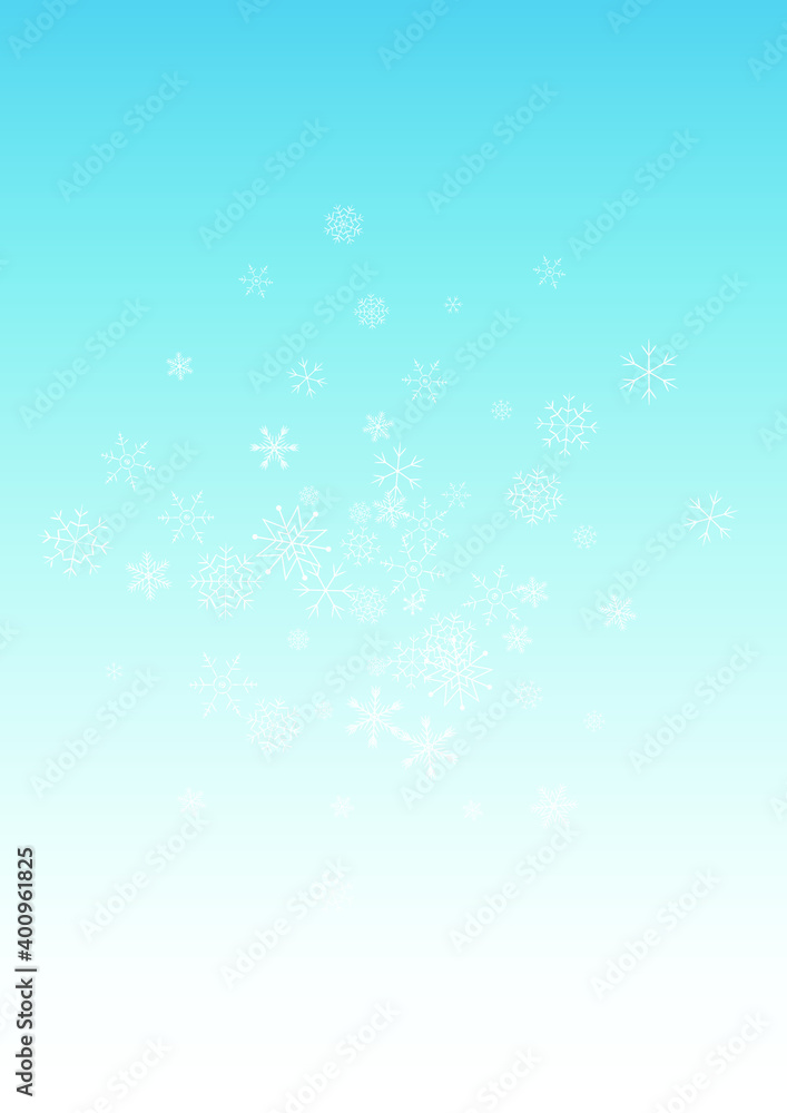 White Snowflake Vector Blue Background. Abstract Snowfall Holiday. Silver Falling Transparent. Sky Snow Pattern.