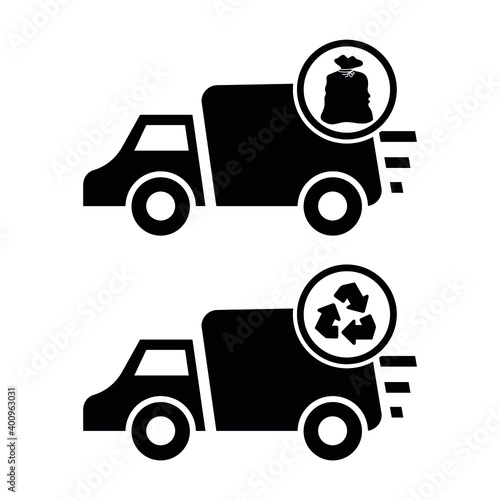 Vector image. Icon of a garbage truck.