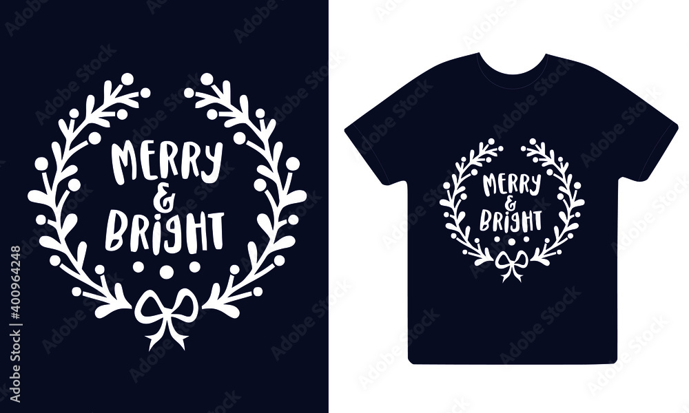 Merry and Bright vector design Merry and Bright vector design