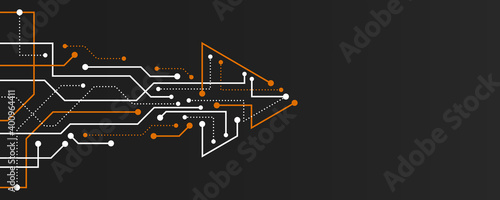 Template for hi-tech banner or presentation. Abstract modern digital data. Vector futuristic arrow made of circuit board.