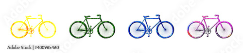 Bicyclist cycle bike bicycle icons symbols, Glitters Green blue and fire Colors Illustration