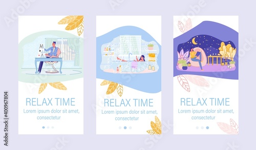Relax Time Mobile Screen Set with Happy People