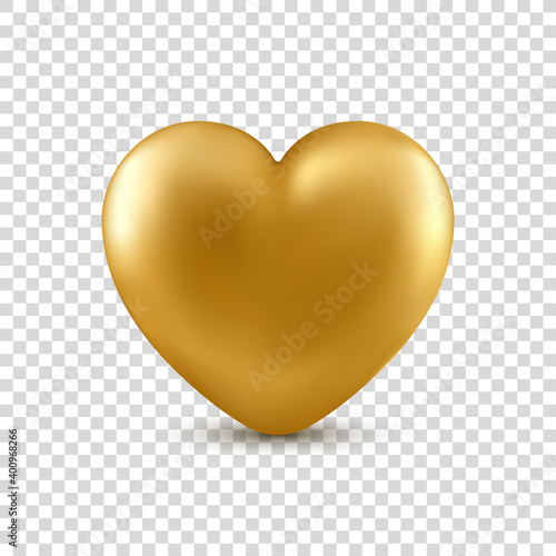 Vector realistic golden heart isolated on transparent background. Gold decorative design element for Valentine's Day, love card, wedding.